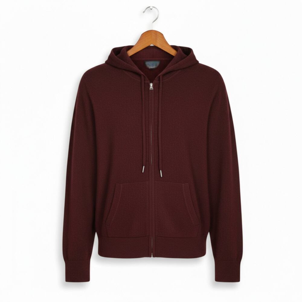 New with Tags!  Quince Unisex Mongolian Cashmere Hoody Burgundy Sz M #130 - Picture 5 of 8